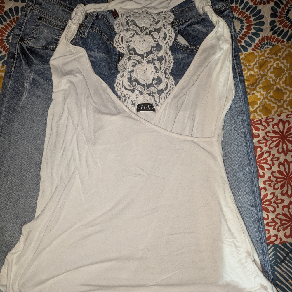 Venus White Lace Detail Women's Top